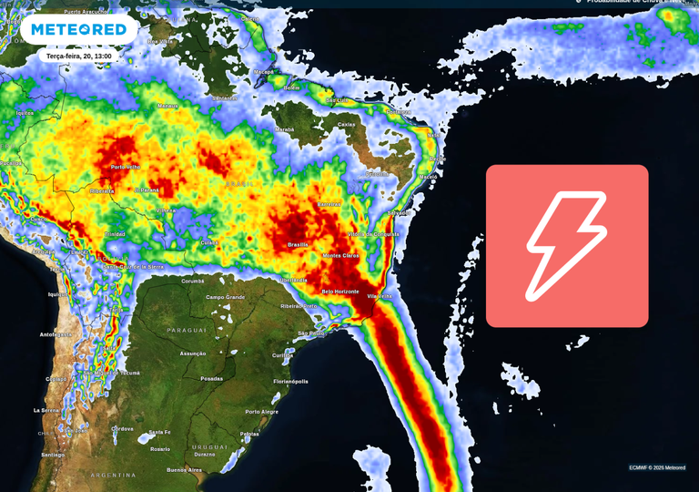 Frente fria e ZCAS deixam metade do Brasil sob alerta de chuvas intensas e elevado acumulado nesta ter&ccedil;a, 20
