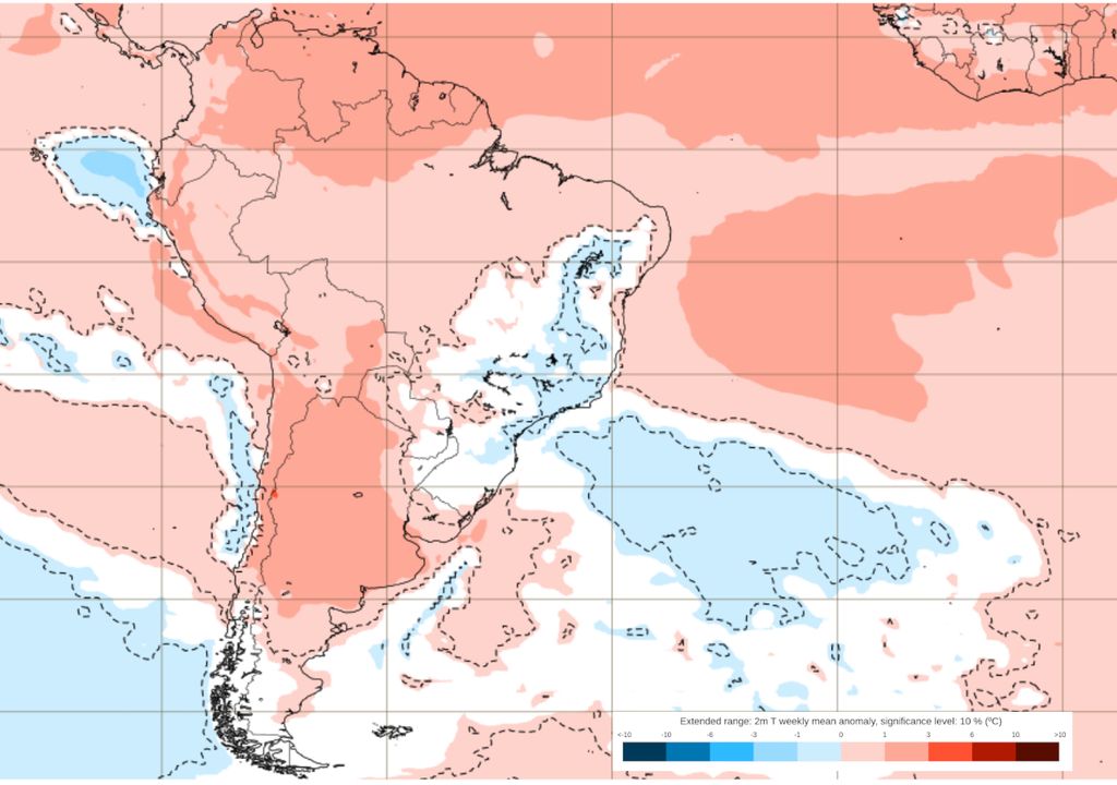 Previsão de anomalia de temperaturas para o período de 15 a 22 de Abril.