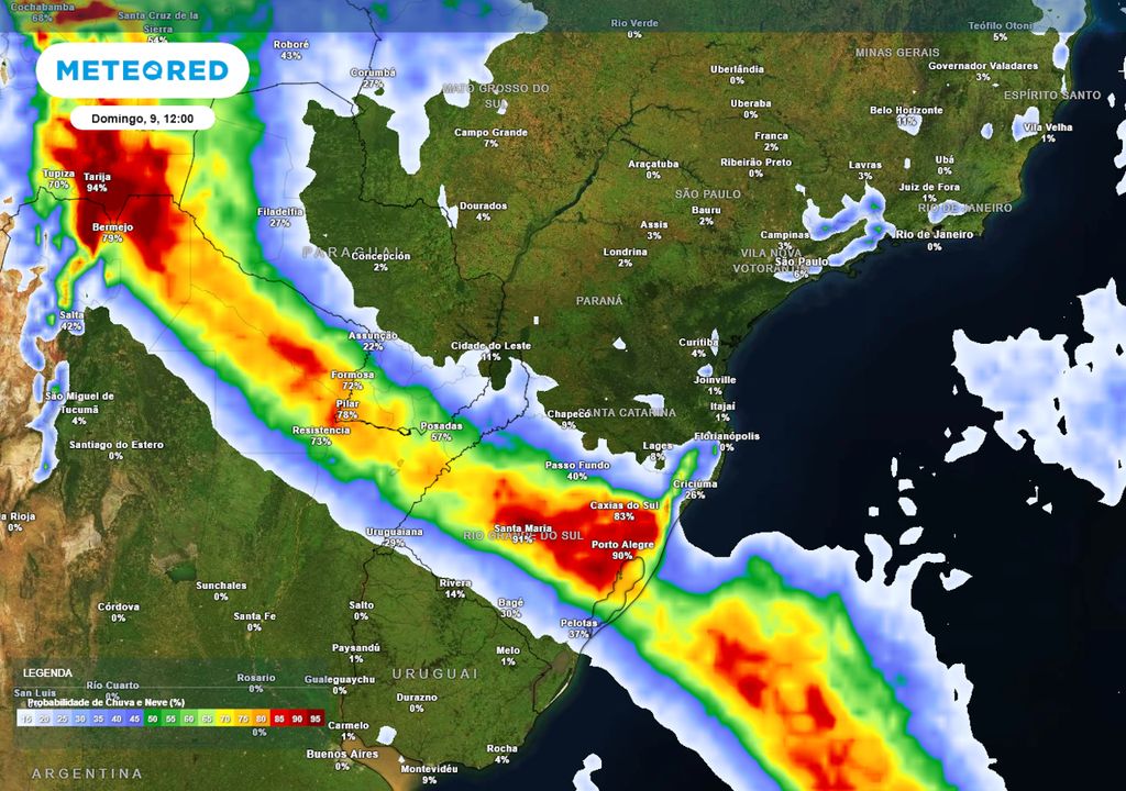 Previsão de probabilidade de chuva no domingo durante a manhã. Previsão de probabilidade de chuva no domingo durante a manhã.