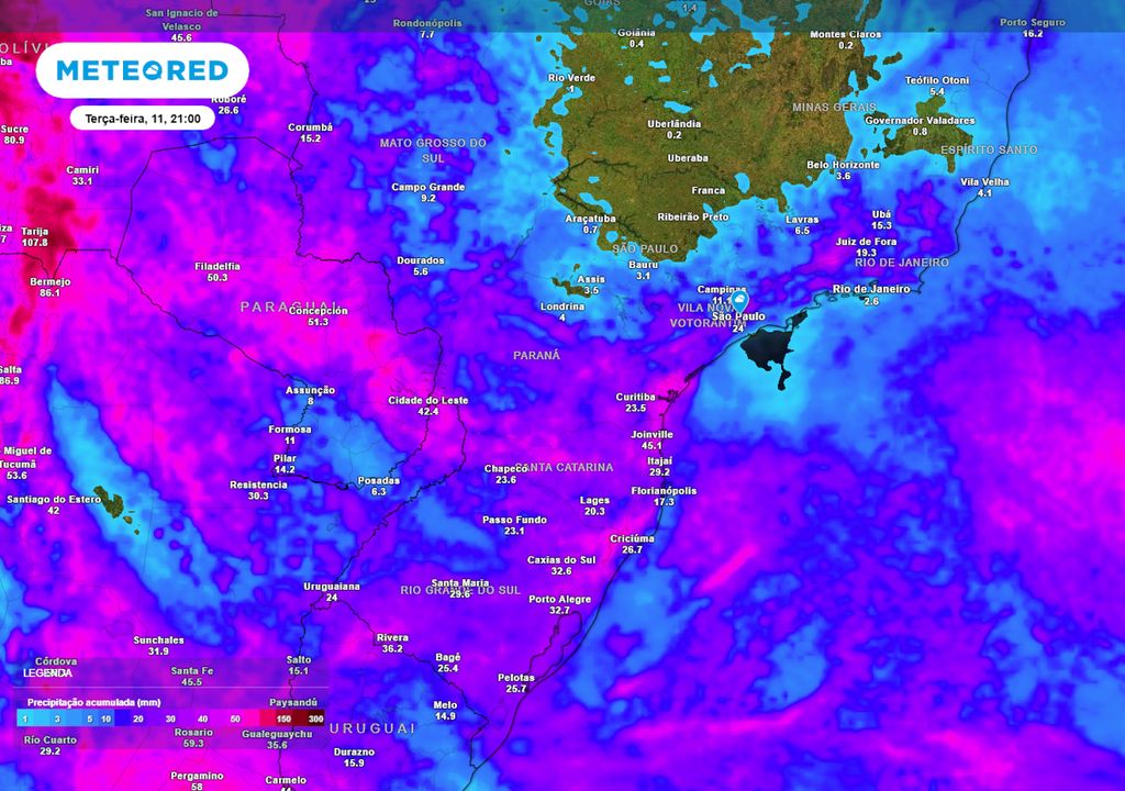 Previsão de acumulados totais de chuva até o final da terça-feira.. Previsão de acumulados totais de chuva até o final da terça-feira..