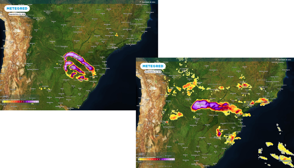 Previsão de tempestades intensas para segunda-feira (21), segundo o ECMWF. Previsão de tempestades intensas para segunda-feira (21), segundo o ECMWF.