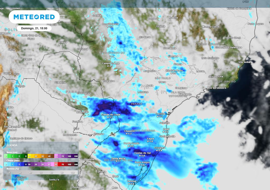 Previsão de nebulosidade e chuva no domingo durante a tarde.