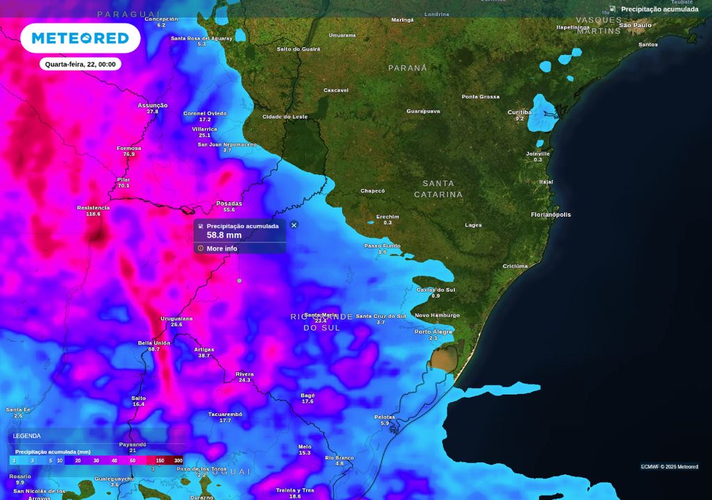 Precipitação acumulada até o final da noite desta terça-feira (21).