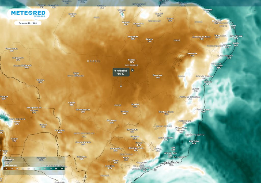 Previsão de umidade relativa mínima na segunda-feira.