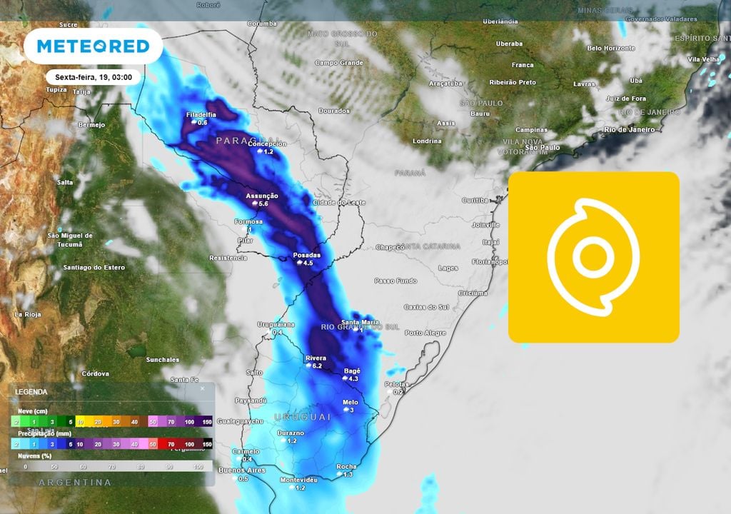 Previsão de nebulosidade e chuva na sexta-feira durante a tarde mostra a frente fria chegando ao Rio Grande do Sul, com tempestades fortes que podem ocasionar transtornos.