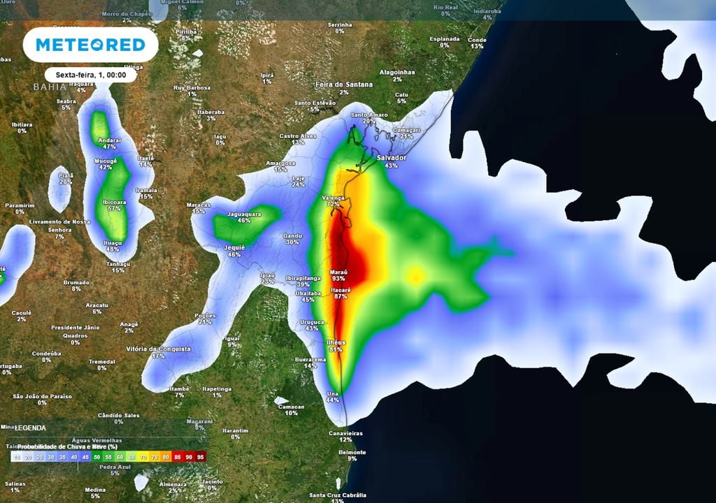 Previsão de probabilidade de chuva no final da quinta-feira. Previsão de probabilidade de chuva no final da quinta-feira.