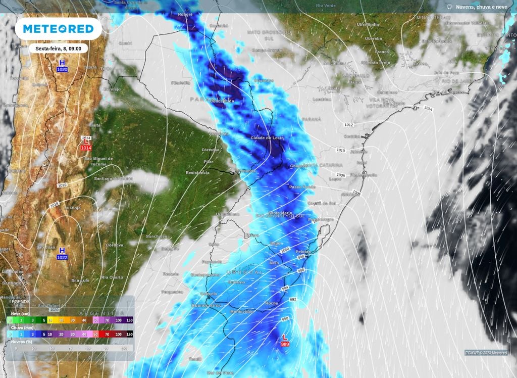 Precipitação prevista para a manhã de sexta-feira (8).