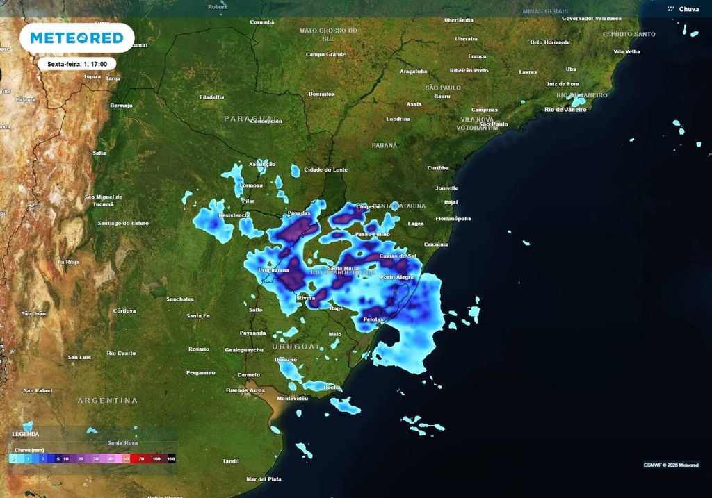 Previsão de chuva para a tarde da sexta-feira, 1 de maio.