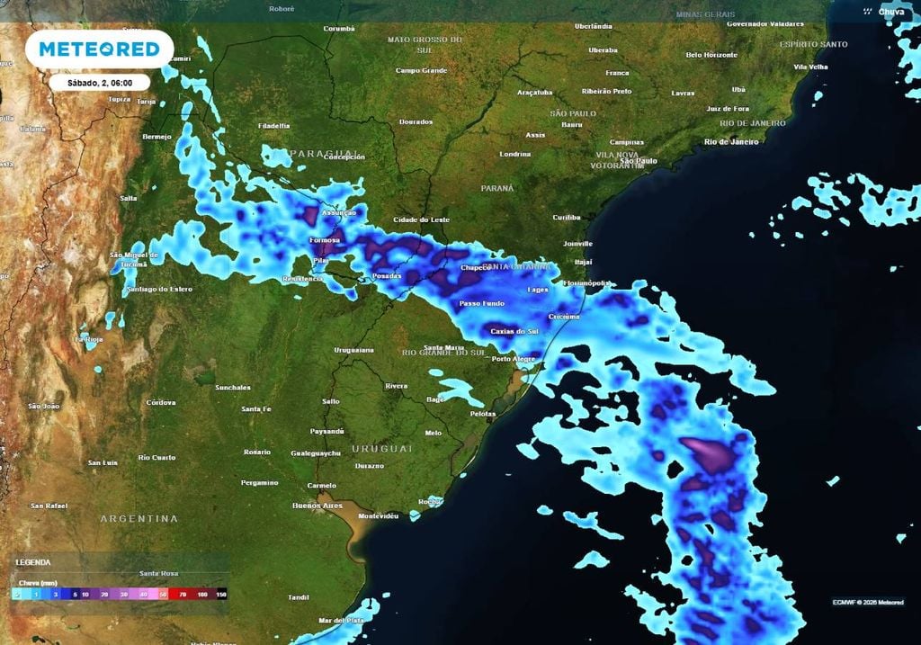 Previsão de chuva para o início da manhã do sábado, 2 de maio.