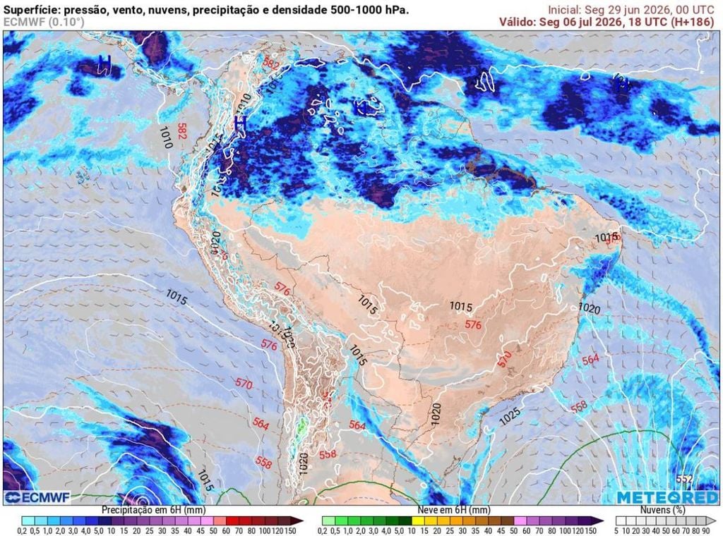 A tendência do modelo europeu indica que na próxima semana teremos tempo firme e abertura de Sol nos estados de São Paulo e do Rio de Janeiro.