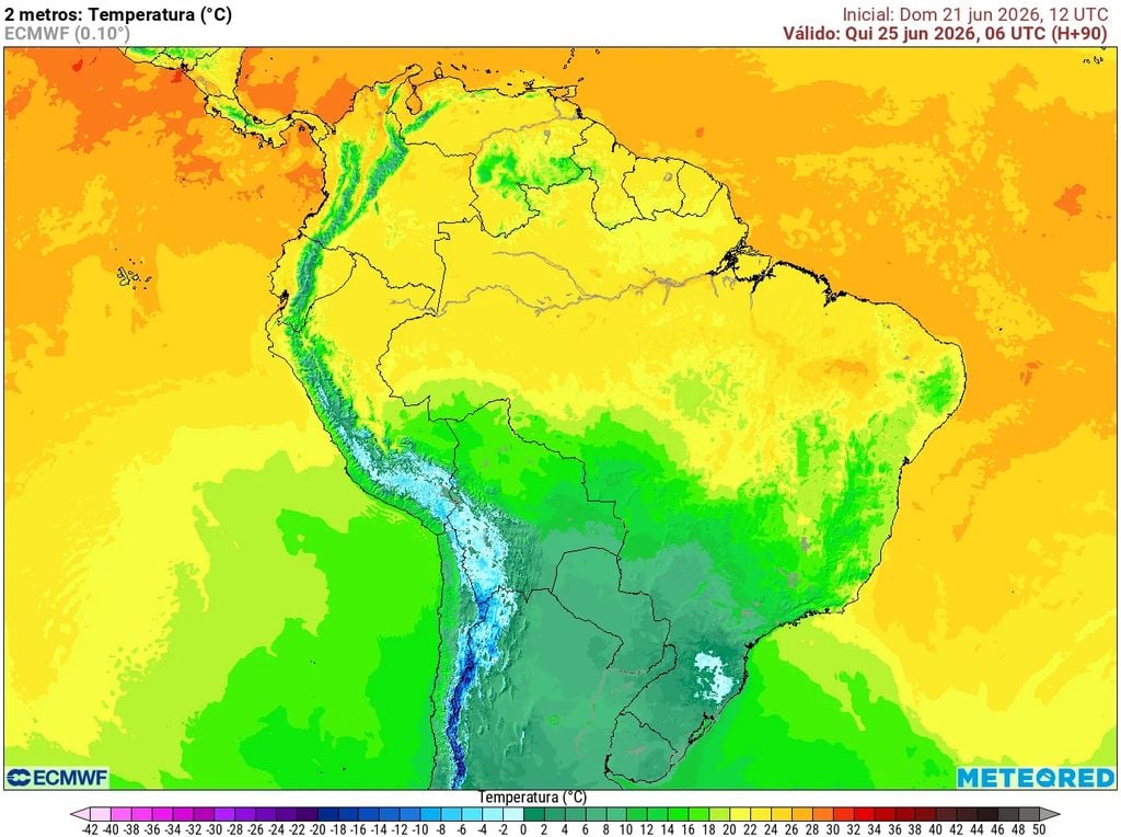 onda de frio; ar polar Massa de ar polar avança ao longo da semana pelo Brasil, com pico de frio na quinta-feira, 25 de junho, quando as temperaturas podem atingir valores de até - 10°C no Sul do Brasil.