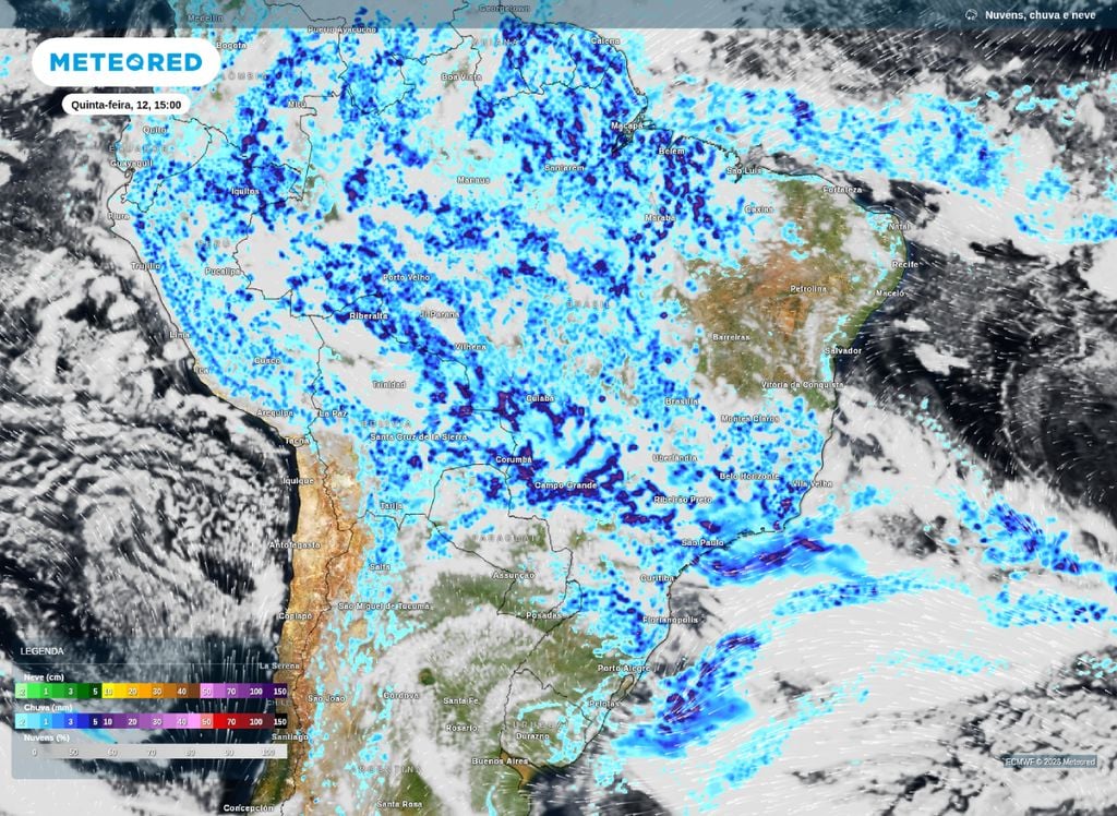 Previsão de chuva e nebulosidade ao longo da tarde de quinta (12).