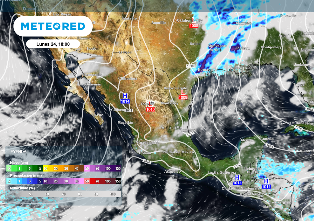 Se esperan lluvias ligeras y aisladas, con acumulados de hasta 1 mm, siendo mayormente influenciados el Noroeste y Norte de México.
