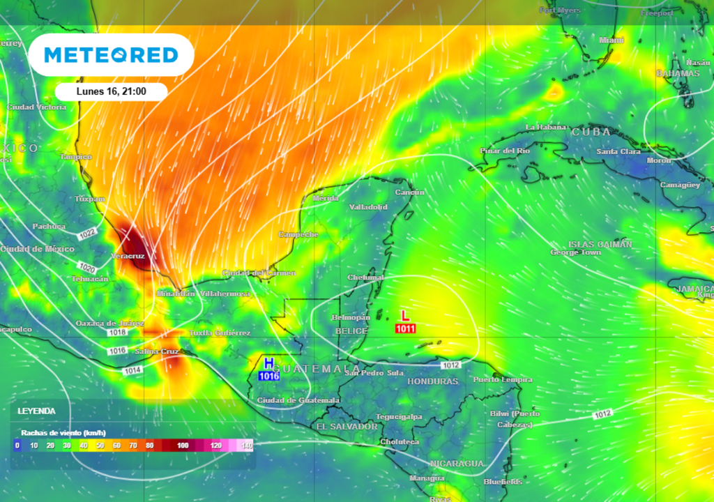 Se espera evento de "norte" fuerte en la Península de Yucatán, con vientos máximos de entre 60 y 70 km/h y oleaje elevado.