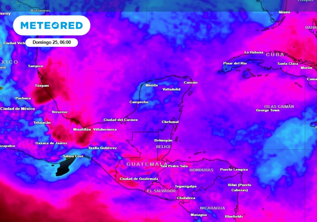 LLuvias Pronóstico de lluvia acumulada para las próximas 96 horas en la Península de Yucatán.