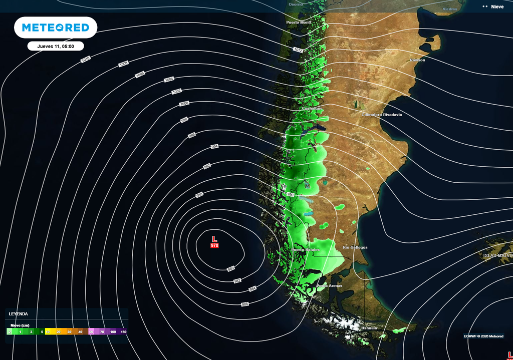 nieve prevista El ciclón extratropical dejará lluvias y nevadas en sectores de la Patagonia. Se moverá completamente dentro del aire frío.