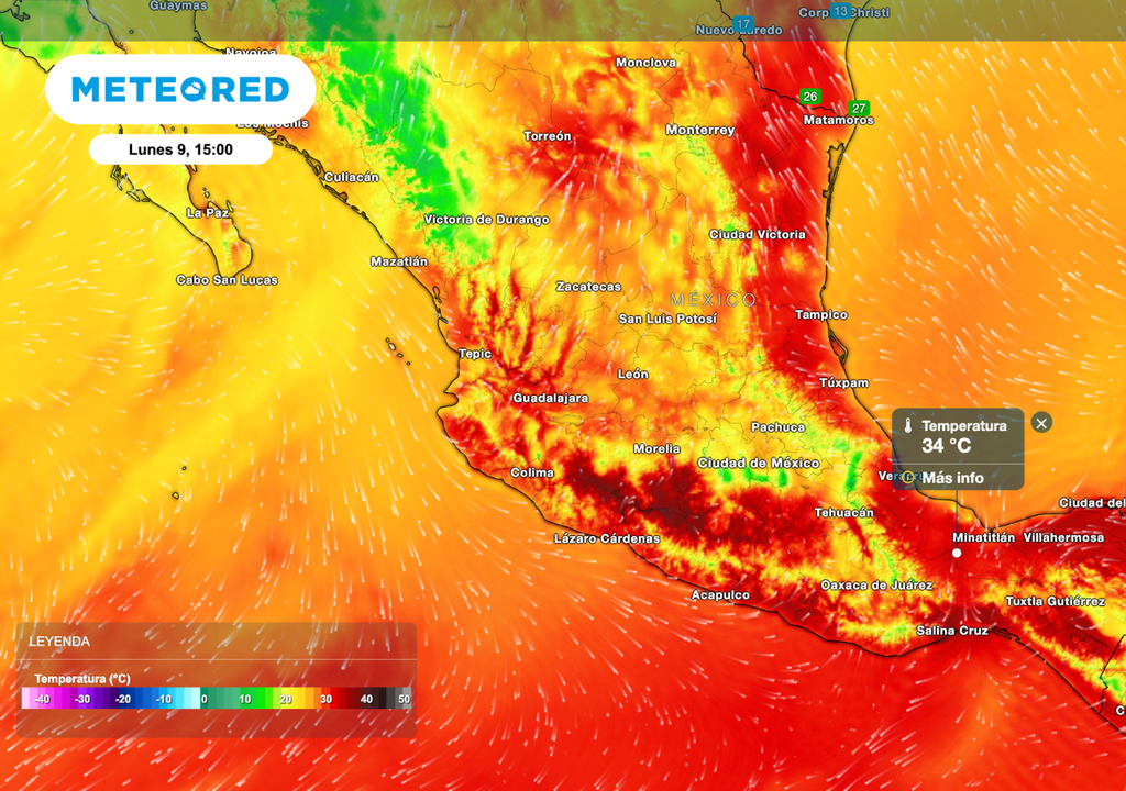 La semana comenzará con calor de 35 a 40 °C en el Golfo de México y Suroeste, pero terminará con tormentas y ambiente fresco.
