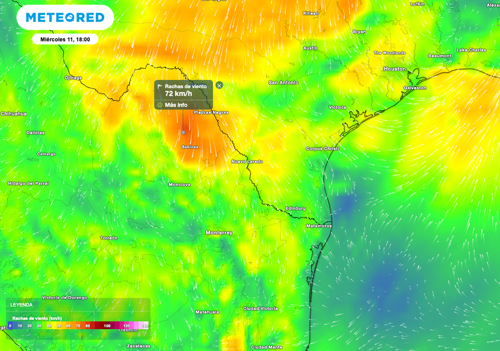 Alerta por rachas de viento de hasta 80 km/h con posibles tornados, torbellino o tolvaneras principalmente al norte de Coahuila.