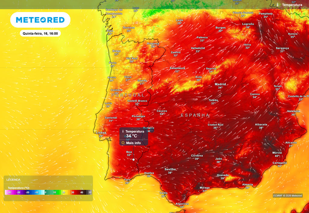 No interior as temperaturas máximas estarão cada vez mais próximas do patamar dos 35 ºC à medida que a semana se for aproximando da sua reta final.