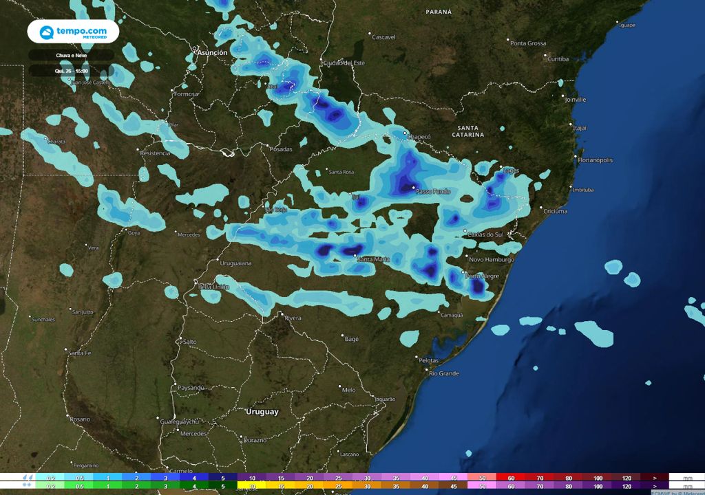 previsão chuva Região Sul