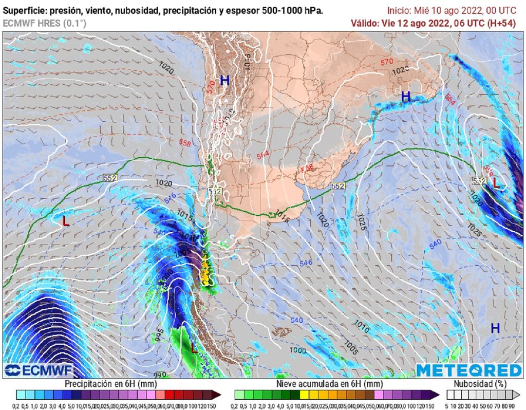precipitaciones y presión previstas; modelo ECMWF precipitaciones y presión previstas; modelo ECMWF