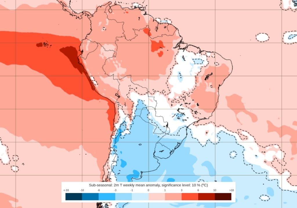 Previsão de anomalias de temperatura entre os dias 5 e 12 de Outubro. Previsão de anomalias de temperatura entre os dias 5 e 12 de Outubro mostra uma queda das temperaturas no centro-sul do Brasil, resultado do avanço de novas massas de ar frio.