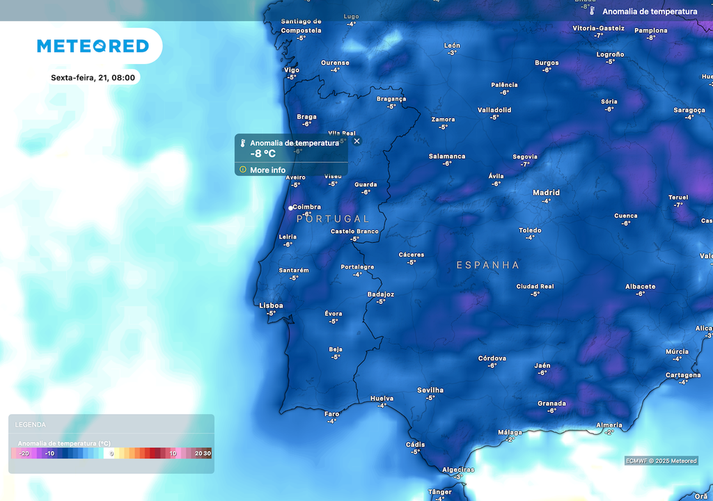 Anomalias negativas em Portugal Continental, apesar de não estarmos perante uma vaga de frio. Anomalias negativas em Portugal Continental, apesar de não estarmos perante uma vaga de frio.