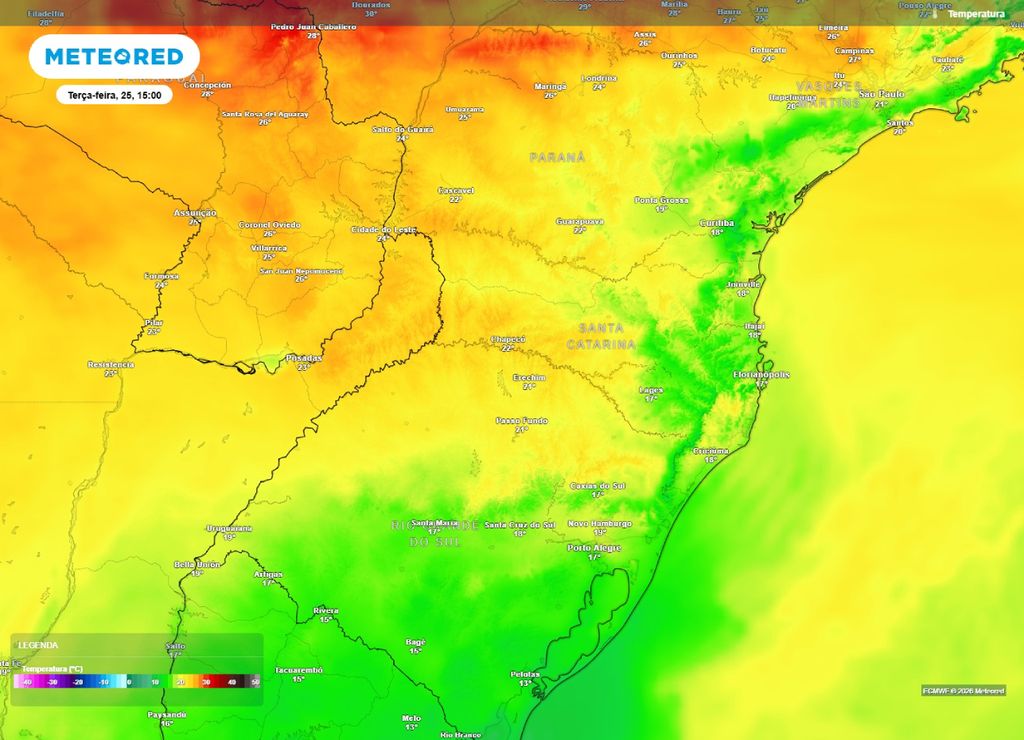 frio Temperaturas máximas para a terça-feira, 25 de agosto.