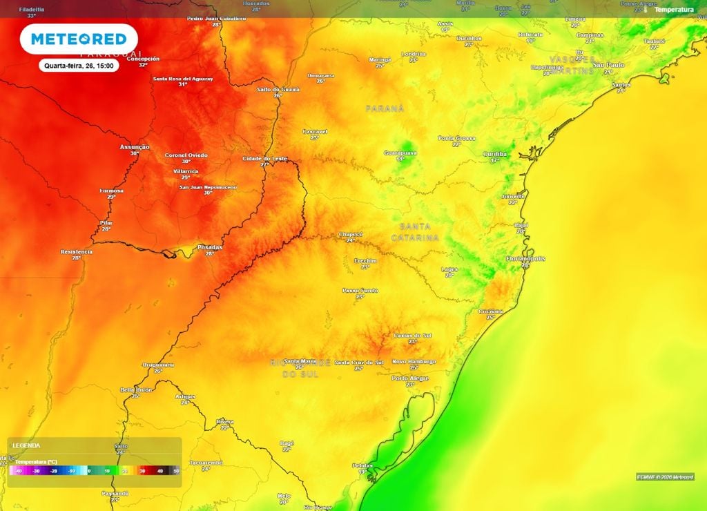 ar frio Temperaturas máximas para a quarta-feira, 26 de agosto.