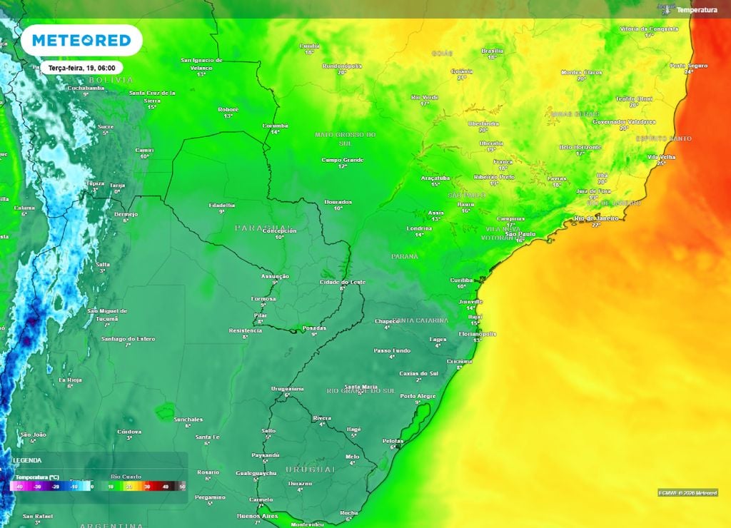 Temperaturas para o início da manhã da terça-feira, 19 de maio.