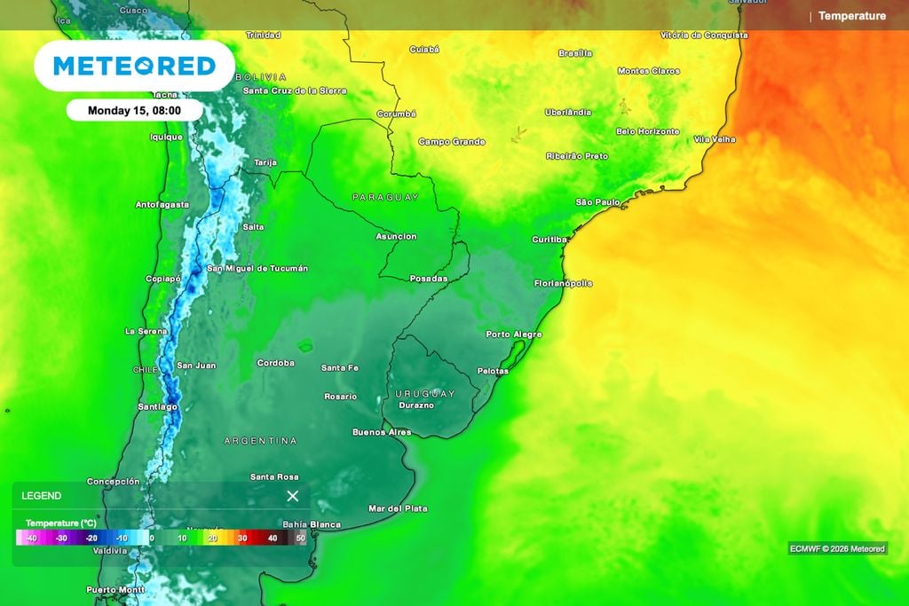 Frente, sul, sudeste, ar polar Temperaturas mais baixas avançam pelo Sul e alcançam parte do Centro-Sul na manhã de segunda-feira, com ar polar atuando após a passagem da frente fria.