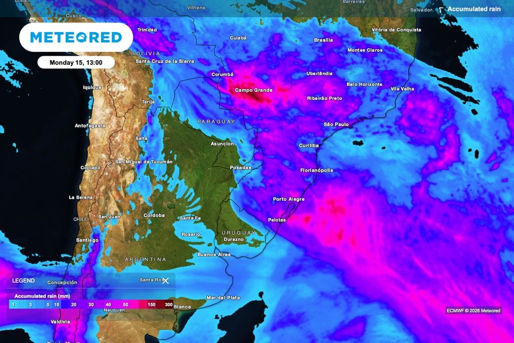 chuva, acumulada, anomalia, frio A chuva acumulada até segunda-feira mantém áreas de atenção entre Mato Grosso do Sul, São Paulo, Minas Gerais e parte do Sul, onde o solo úmido pode atrasar colheita e manejo das lavouras.
