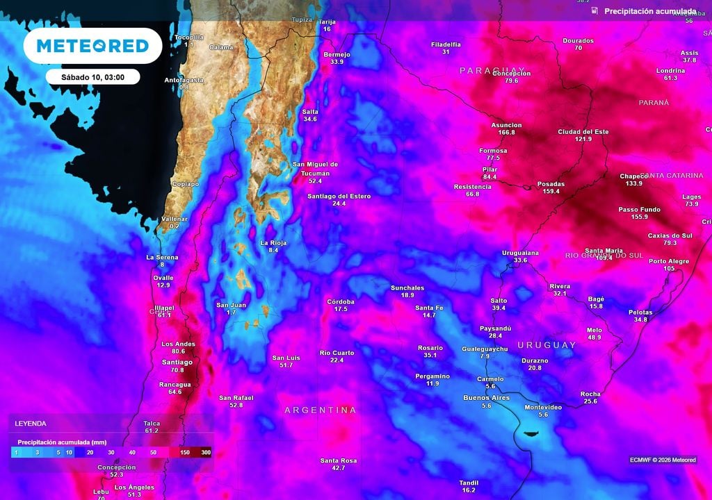 Pronóstico, Clima, Tiempo, Argentina Acumulados de lluvia previstos hasta el próximo sábado según nuestro modelo de referencia ECMWF