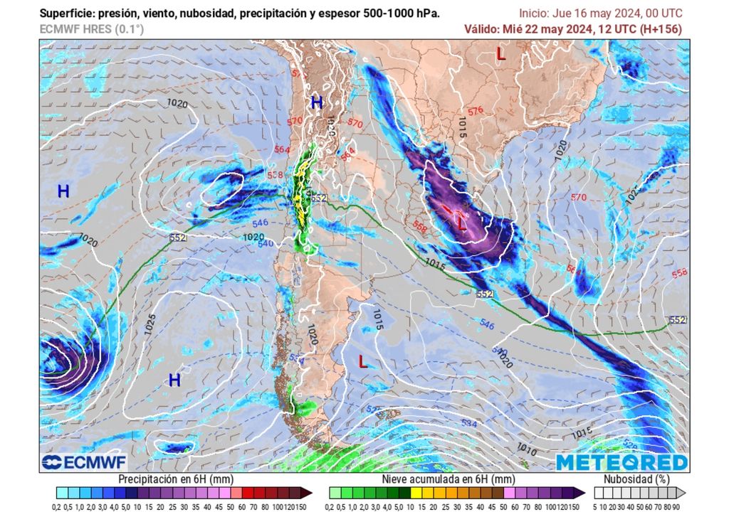 sistemas frontales formándose y avanzando hacia Chile según en modelo del ECMWF sistemas frontales formándose y avanzando hacia Chile según en modelo del ECMWF