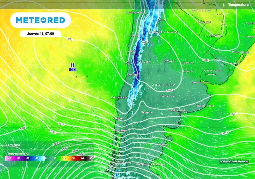 mapa de temperatura e isobaras Las altas presiones frías invadirán la zona central en las próximas horas.