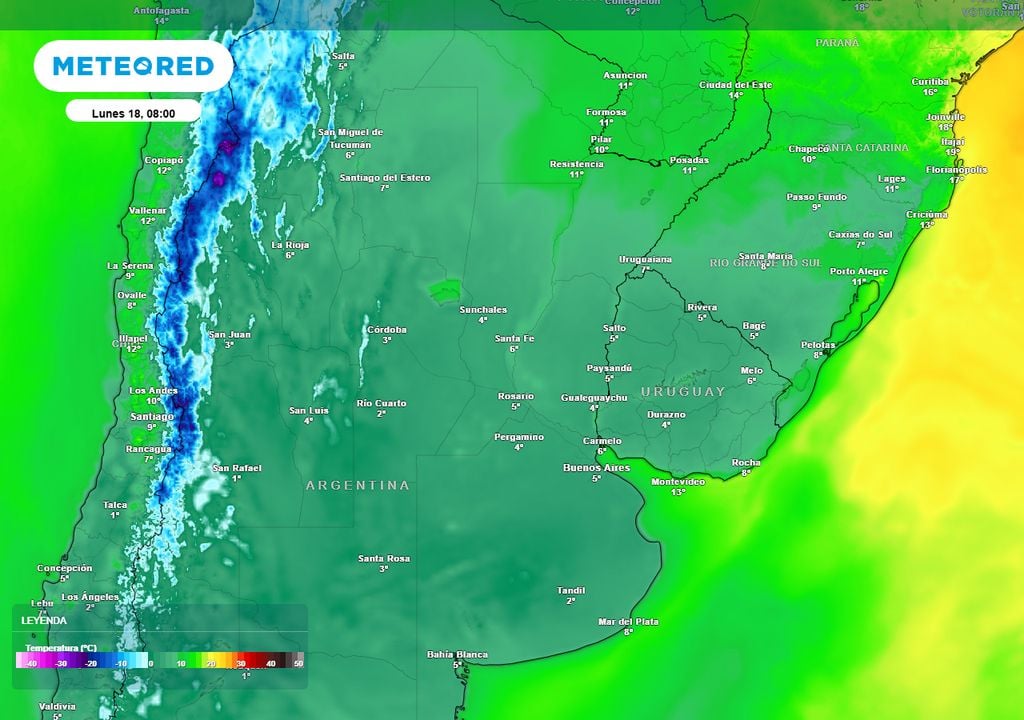La semana laboral comenzará con temperaturas mínimas muy frías en casi todo el territorio nacional, con heladas afectando especialmente la zona central.