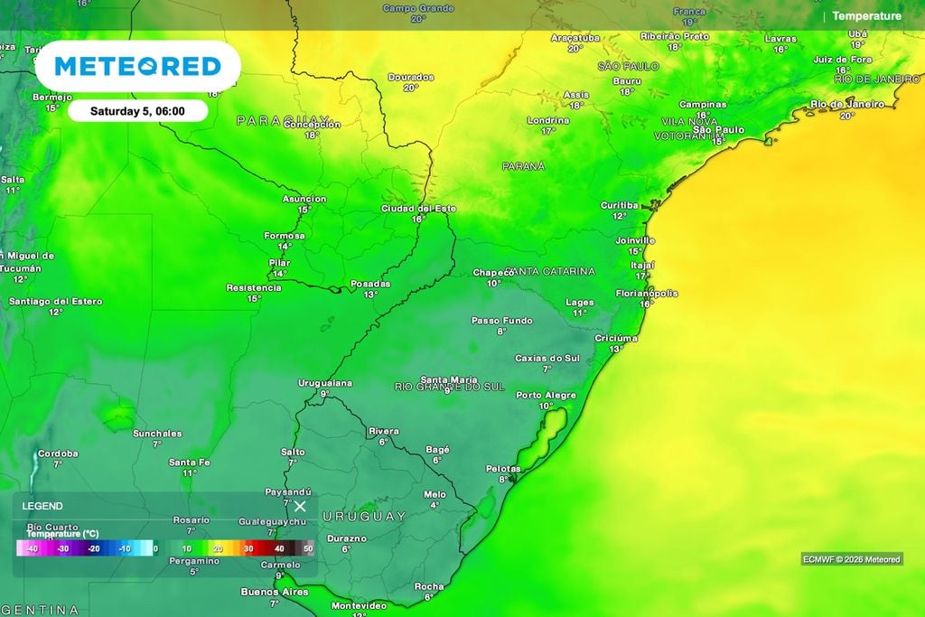 Previsão de temperatura para as 6h de sábado (5).