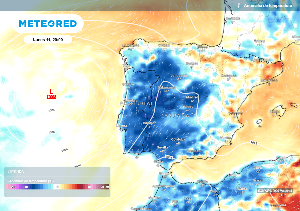 Las anomalías negativas más significativas se esperan en la vertiente atlántica.