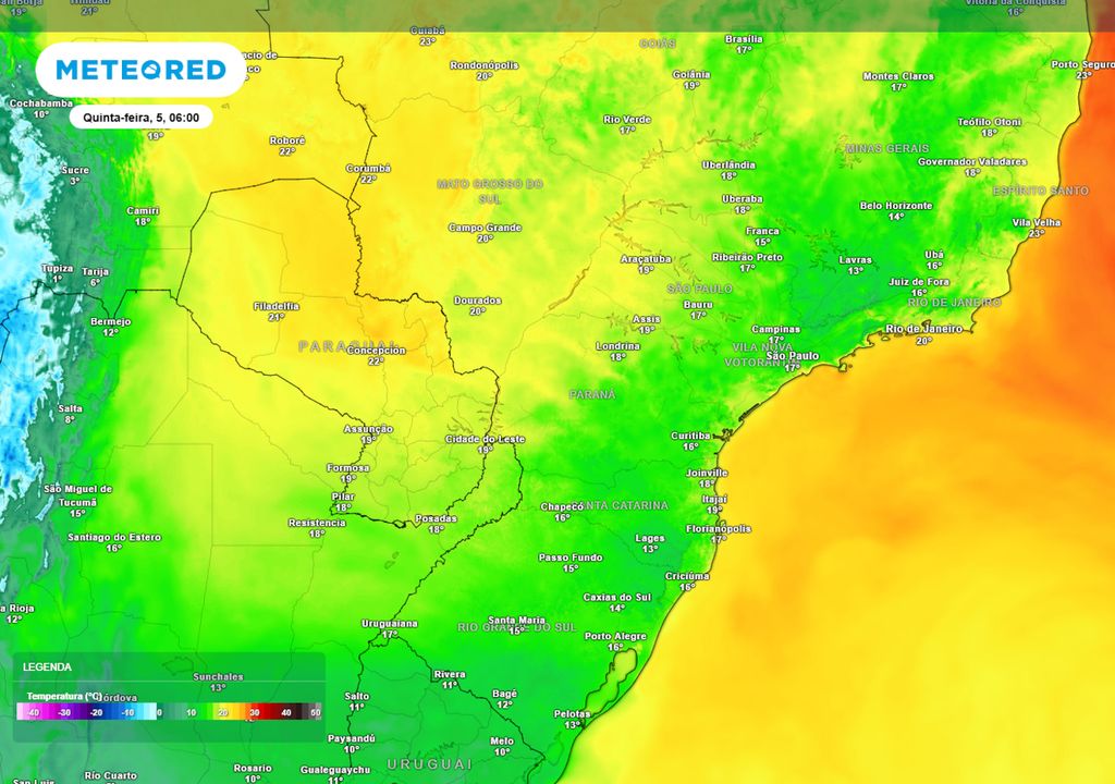 Previsão de temperaturas mínimas na quinta-feira de manhã.