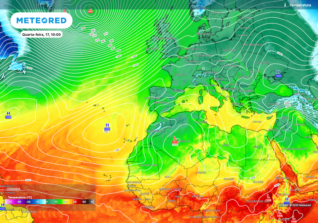 Reforço do anticiclone na quarta-feira em Portugal Continental. Reforço do anticiclone na quarta-feira em Portugal Continental.
