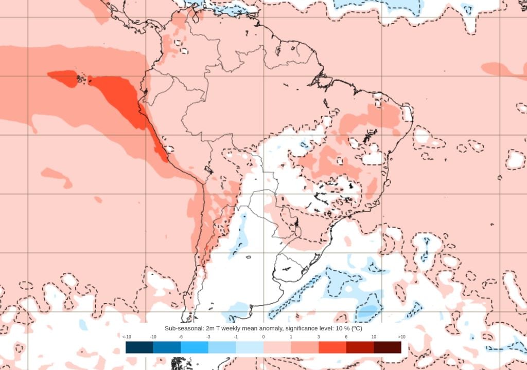 Previsão de anomalias de temperatura entre os dias 22 e 29 de Junho. Previsão de anomalias de temperatura entre os dias 22 e 29 de Junho mostra as temperaturas retornando a patamares dentro ou acima da média em todo o Brasil.