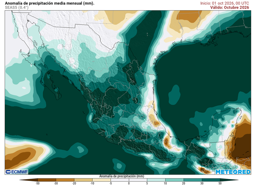Octubre lluvioso continúa en el pronóstico con efectos de ciclones y frente fríos generando periodos húmedos y fríos conforme pase el mes.