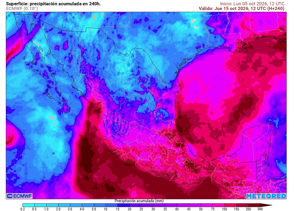 Próximos 10 días persistirán lluvias abundantes por dos ciclones tropicales y frentes fríos más activos con 100-200 mm en la mitad centro-sur, disminuyendo sequía.