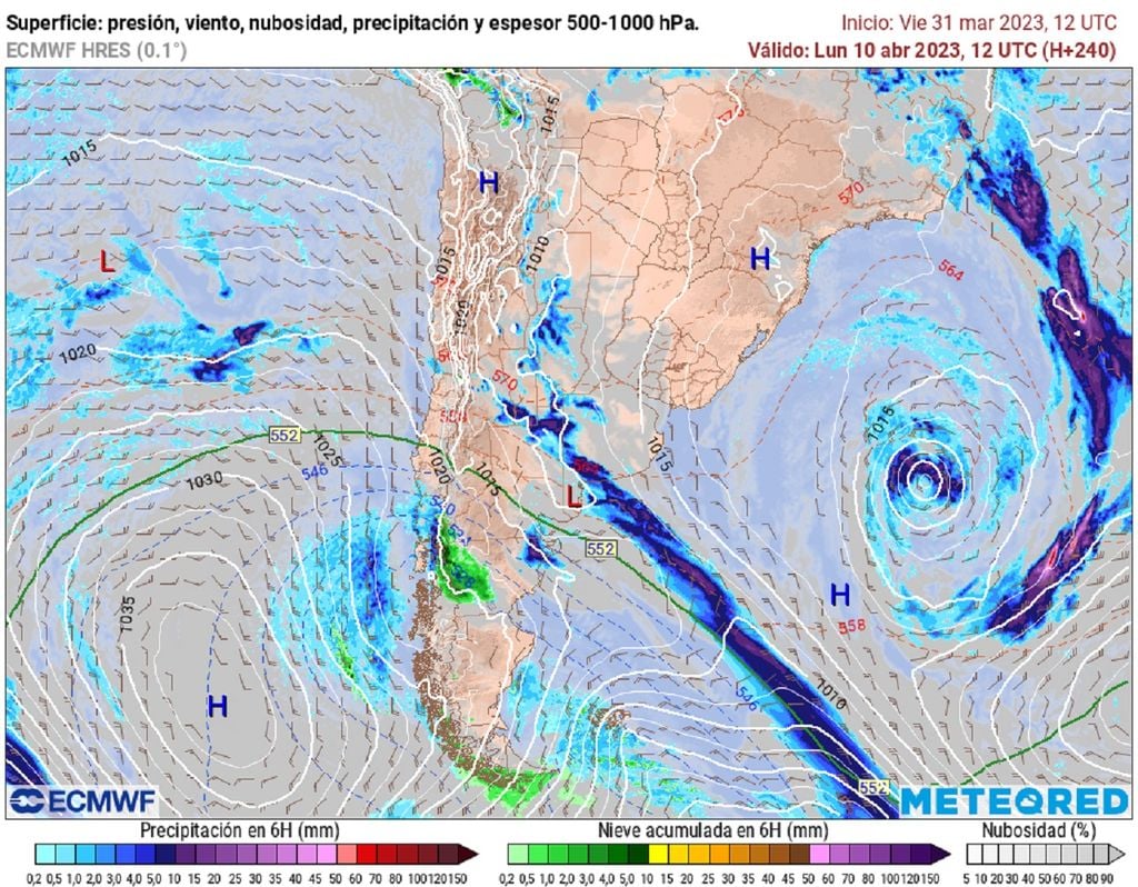precipitación y presión previstas; modelo ECMWF precipitación y presión previstas; modelo ECMWF