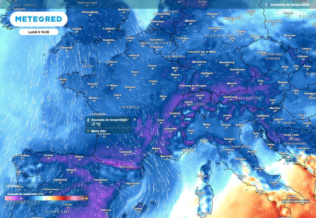 Anomalie de températures lundi après-midi Anomalie de températures lundi après-midi