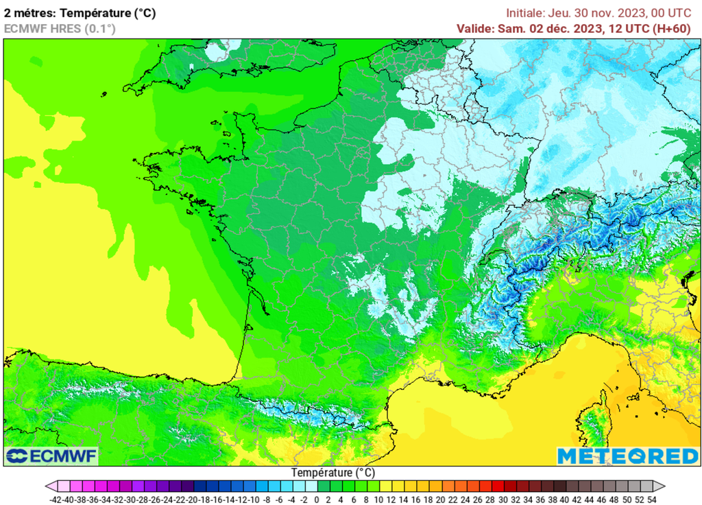 Modèle CEP samedi 02/12 températures