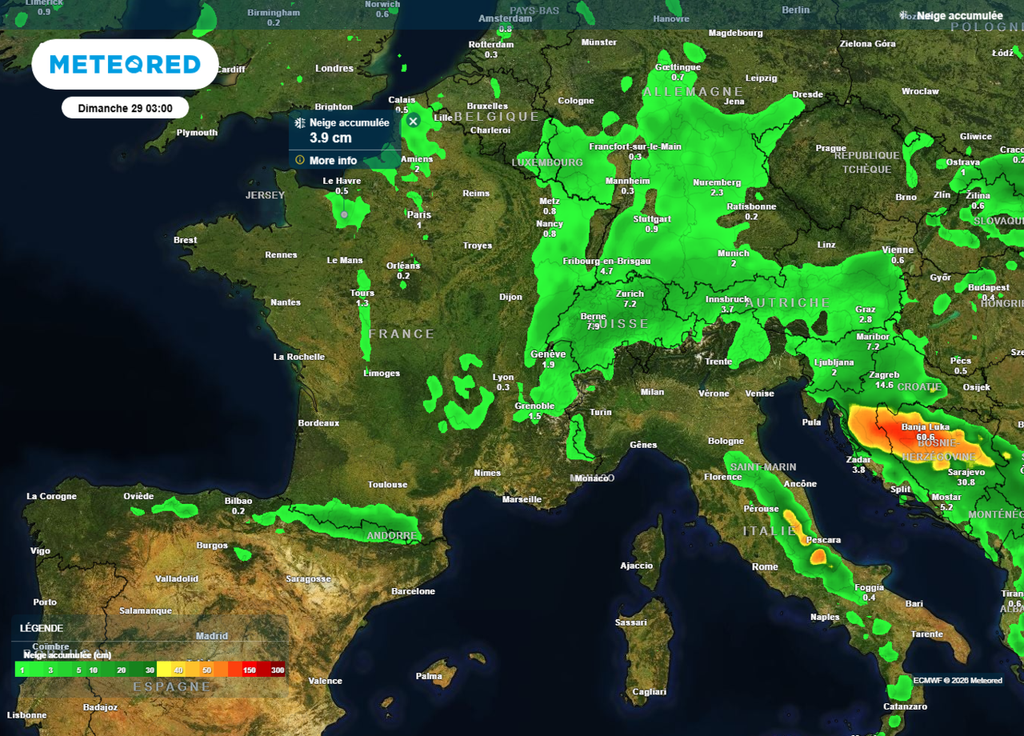 Dans la nuit de samedi à dimanche, des giboulées pourraient se mêler de neige sur le Nord et le Nord-Ouest du pays.