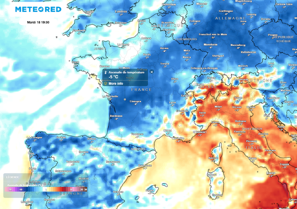 Alors qu'elles étaient situées jusqu'à 12°C au-dessus des normales ces dernières heures, elles repasseront 5°C en dessous des normes en début de semaine.
