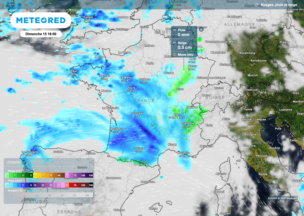 Un peu de neige de redoux possible dans la soirée et nuit de dimanche à lundi. Le risque est néanmoins revu à la baisse.