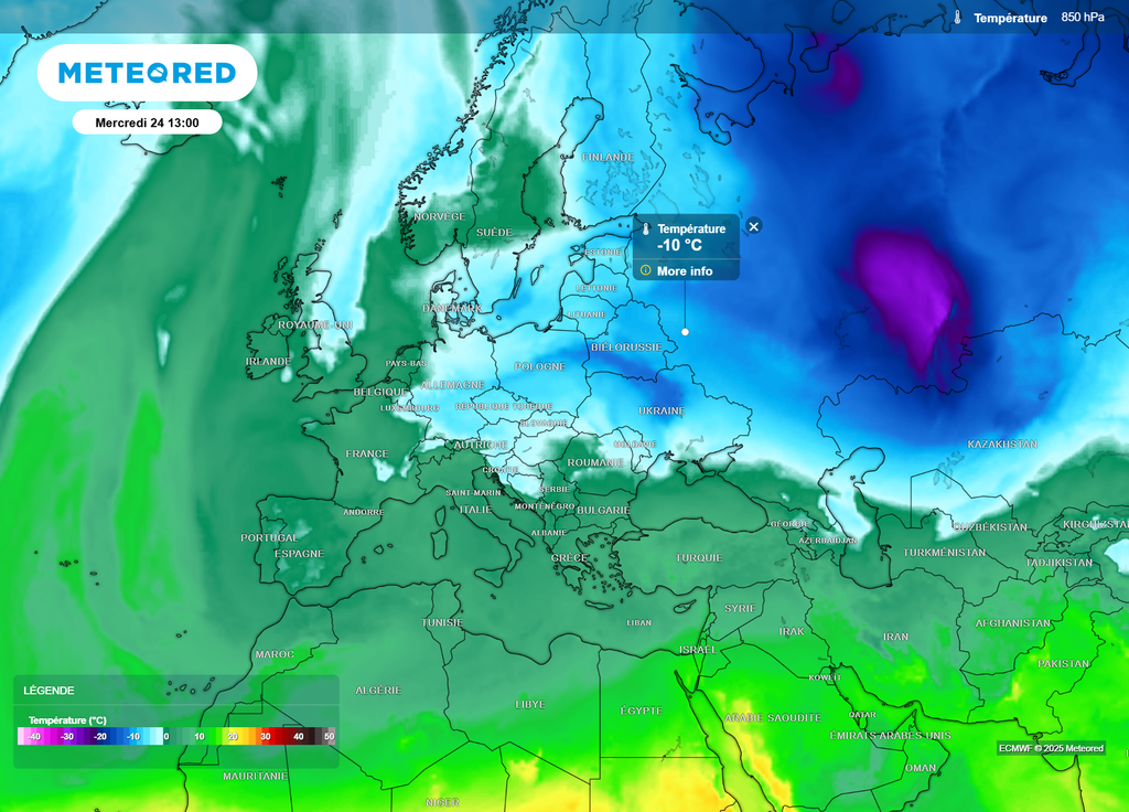 Température Europe 850 hPa 24 décembre